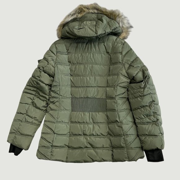 NEW Nautica Women's Size L Olive Green Quilted Puffer Jacket W/ Faux Fur Hood - Picture 3 of 11